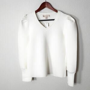 NEW Philosophy Women’s Top Small Modern Minimal Femme Puff Sleeve Neutral Soft